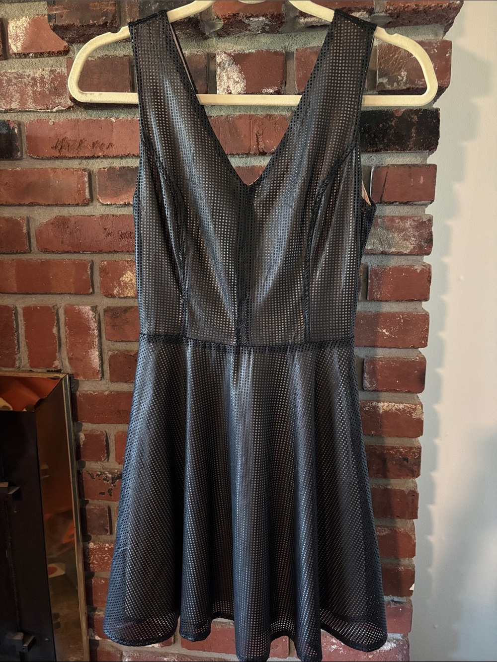 Double Zero Faux Leather Mesh V-Neck Fit-and-Flare Dress Women’s Size Small
